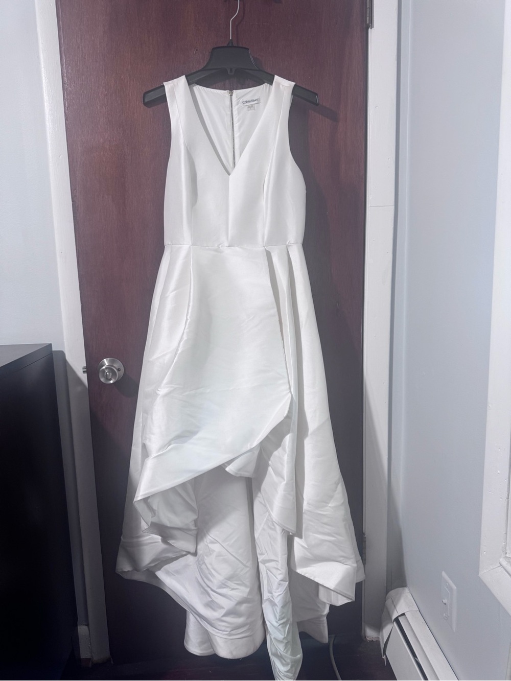 Calvin Klein White High-Low Satin Wedding Dress